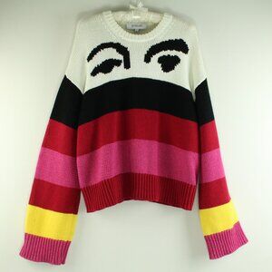 Derek Lam 10 Crosby Multi Bold Striped Intarsia Eye Catching Oversize Sweater L